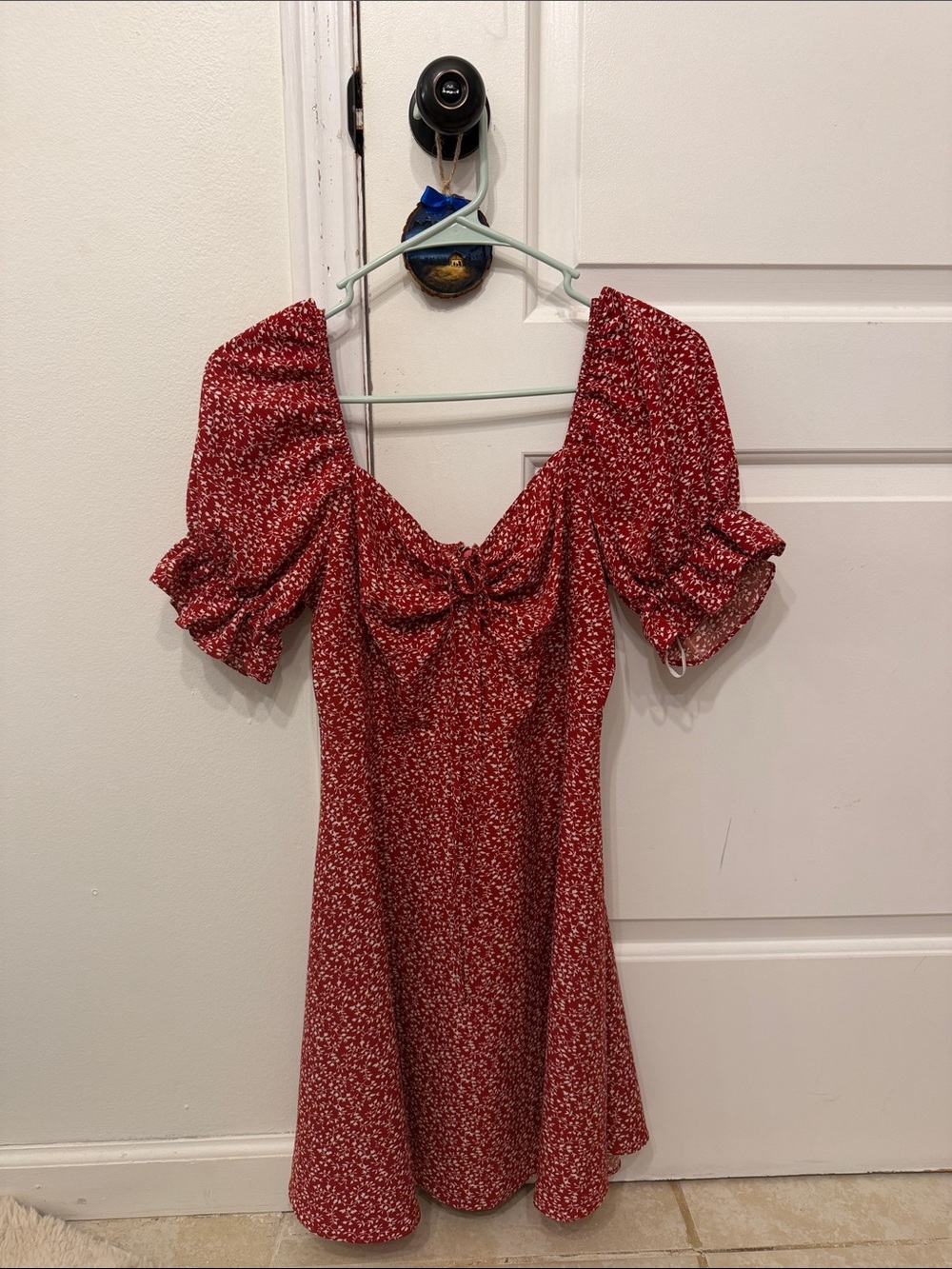 SHEIN Red Floral Puff Sleeve Mini Dress
